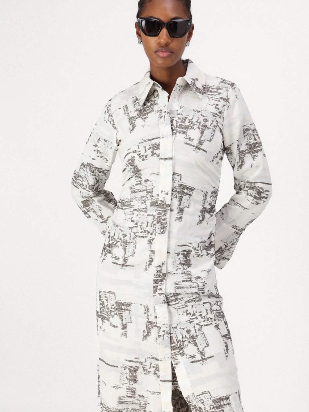 DAY Printed Button-Front Midi Shirt Dress in White and Gray Size US 6 - Picture 3 of 6